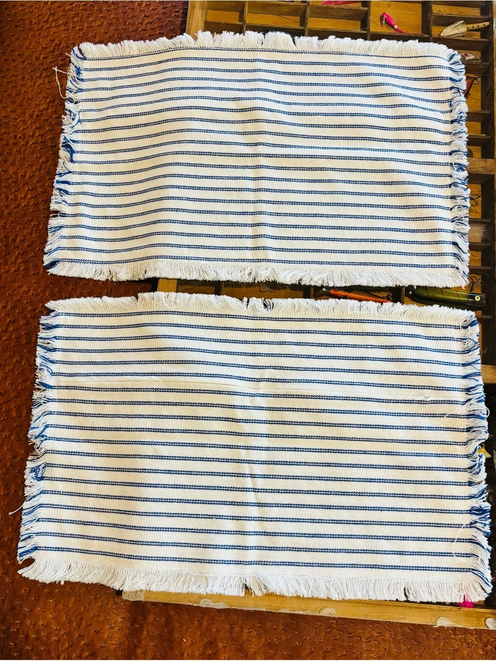 Farmhouse Blue & White Ticking Stripe Pillow Covers with Fringe – Set of 2